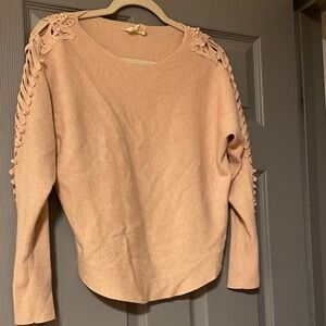 Light Pink Sweater with Decorative Sleeves and Pearl Accents Size Medium